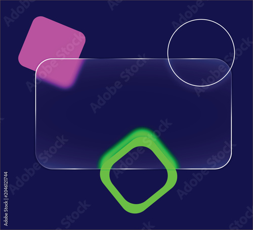 Glassmorphism Rectangle with Pink and Green Circles on Dark Blue Background