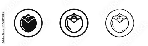 Fotografie Persimmon Fruit Icon Set in Three Different Styles, Solid, Outline, and Hand-Dra