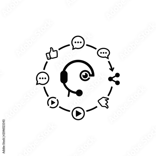 Customer support headset with social media and communication icons