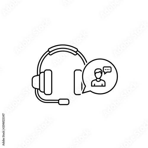 Customer support headset with person icon in speech bubble.