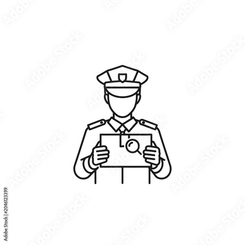 Customs inspector checking digital document on tablet icon.