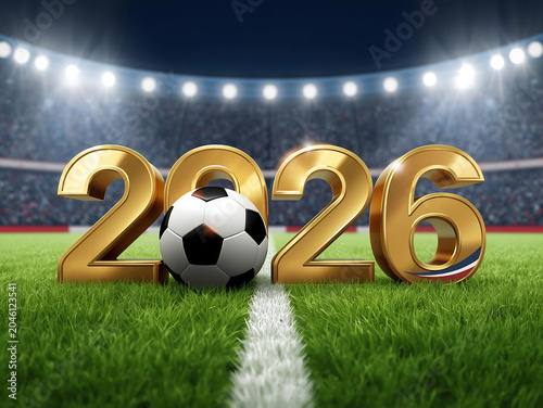 Soccer Field with 2026 Year and Ball