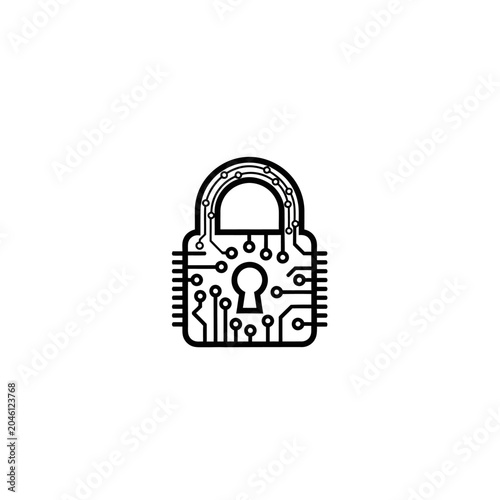 Cybersecurity padlock icon with digital circuit board design