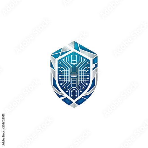 Cyber security shield icon with digital circuit board pattern