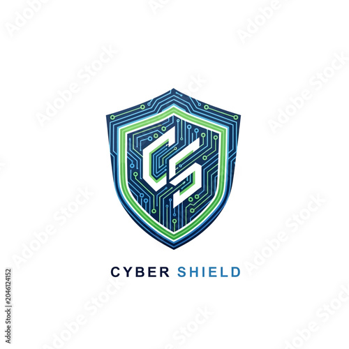 Cyber security shield logo with circuit board and CS letters