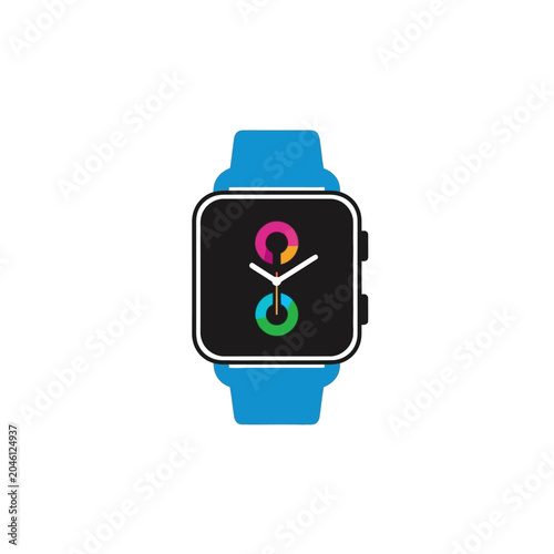 Smartwatch with blue rubber strap.