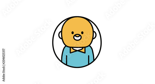 Smiling bald cartoon man avatar character.