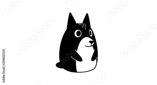 Smiling Black and White Cartoon Cat.
