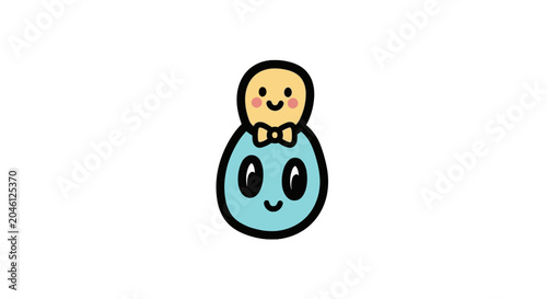 Smiling blue and brown cartoon characters.
