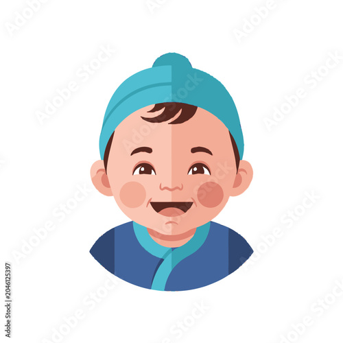 Smiling Boy Wearing Blue Turban.