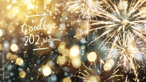 Colorful Fireworks Celebration with Sparkling Lights and Greeting Message for New Year