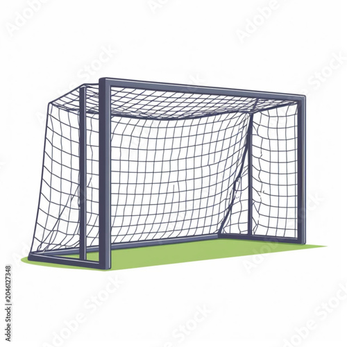 Soccer goal net with football on grass field vector illustration