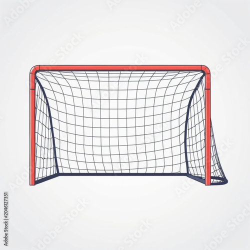 Soccer goal net with football on grass field vector illustration