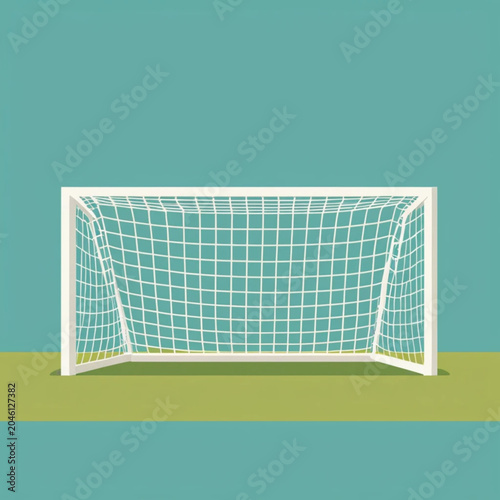 Soccer goal net with football on grass field vector illustration