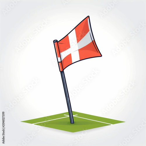 Soccer corner flag and football on green field vector illustration