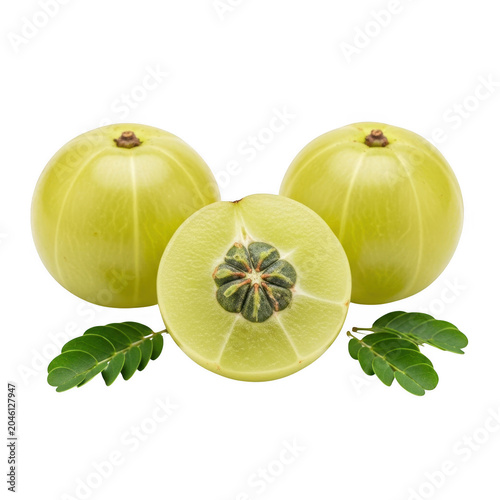 fresh green star fruit whole and sliced isolated on transparent background