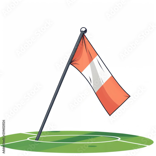 Soccer corner flag and football on green field vector illustration