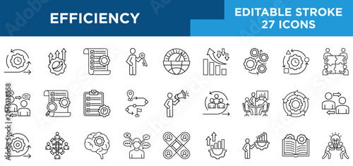 Schilderij op canvas Efficiency line icons set with increment, sprint, backlog, owner, planning, roadmap, scrum, and agile concepts