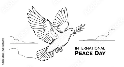 Peace dove illustration with olive branch for international peace day observance