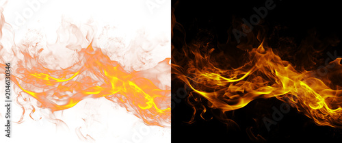 Foto Dynamic fire flames on black and white backgrounds, blazing orange fire trail se