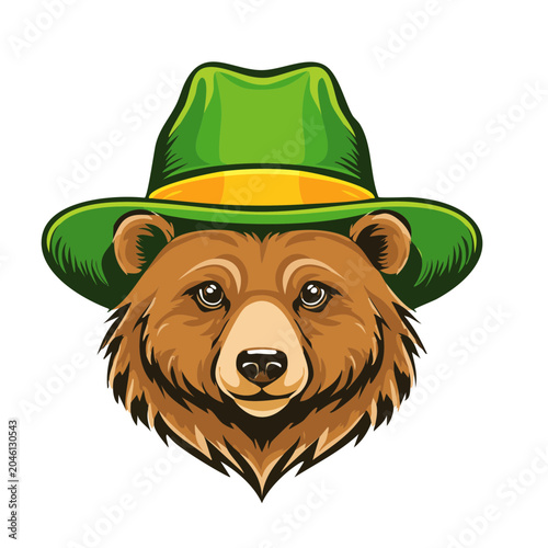 Cartoon bear wearing a green hat