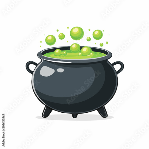 Cartoon Cauldron with Bubbling Green Potion