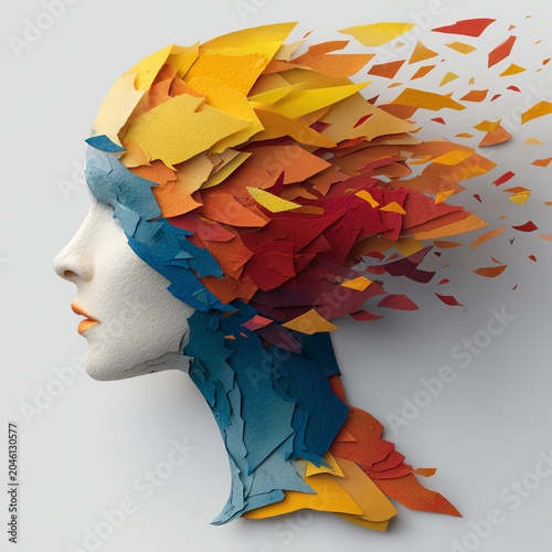 An abstract representation of a woman's head, symbolizing the creative flow of thoughts and emotions.