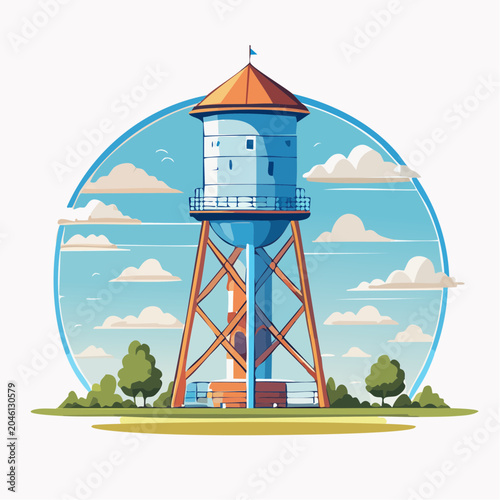 Cartoon Water Tower Illustration