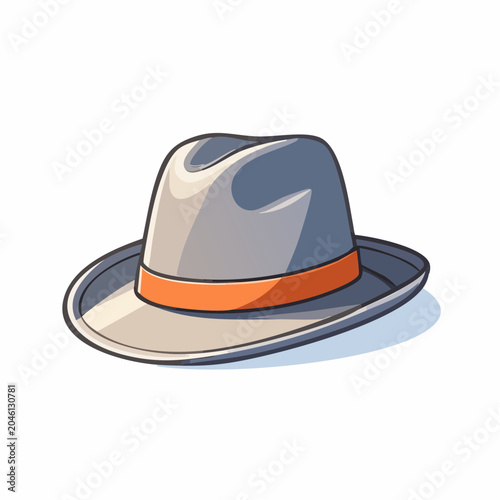 Illustration of a Grey Fedora Hat with Orange Band