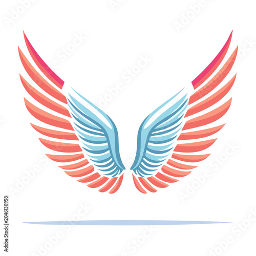 Stylized wings with red and blue feathers