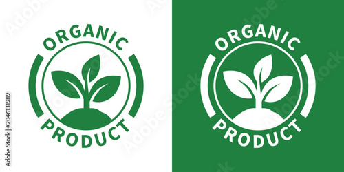 Cuadro en lienzo Organic product circular emblem showcasing a seedling plant growing from the soil