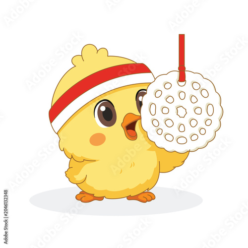 Cute Chick Playing Kerupuk Eating Contest for Indonesia Independence Day Cartoon Vector