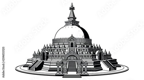 Canvas Print Borobudur Buddhist temple stupa landmark architecture illustration
