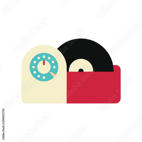 Tableau sur toile Vinyl record player with red sleeve.