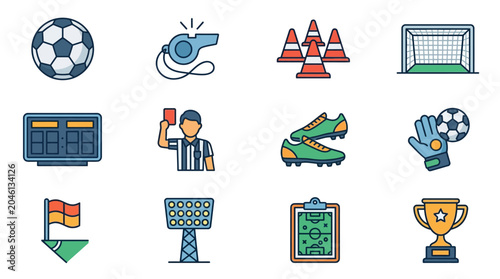 Quadro su tela Soccer ball and sports equipment icons.