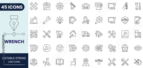 Canvas Print Wrench icon set in outline style