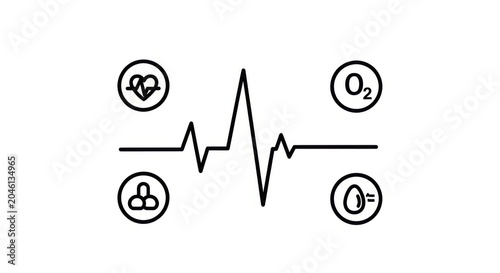 Medical icons, healthcare symbols, ECG heartbeat line, wellness graphics