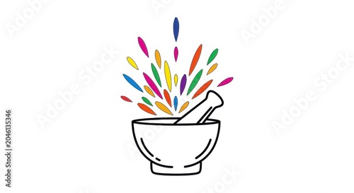 Colorful mortar, pharmacy icon, medical symbol, vibrant illustration