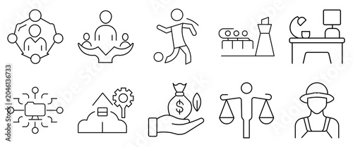 Foto A comprehensive collection of modern minimalist line art icons depicting diverse
