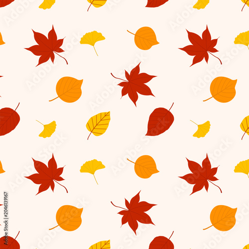 Canvastavla Autumn leaves seamless pattern on light beige background