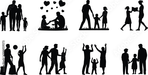 Tableau sur toile Family Silhouette Collection Featuring Parents Children Love Care Education and