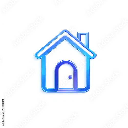 Glossy blue house icon isolated on clean white background art.