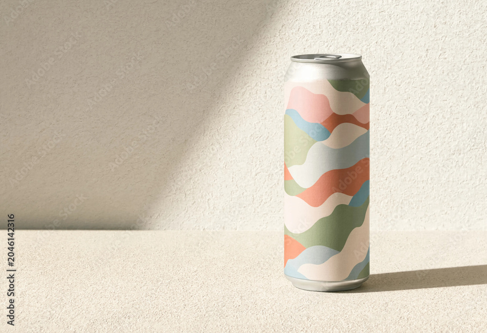 Aluminum Soda Can with Colorful Abstract Wave Pattern Design