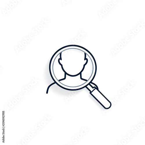 Outline magnifying glass icon over human profile silhouette.