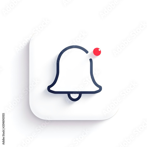 Notification bell icon on white square button with red dot.