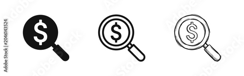 Tableau sur toile Financial Search and Investment Analysis Icons, Magnifying Glass with Dollar Sig
