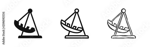 Bild auf Leinwand Pirate Ship Amusement Park Ride Icons Set, Viking Ship Attraction for Theme Park