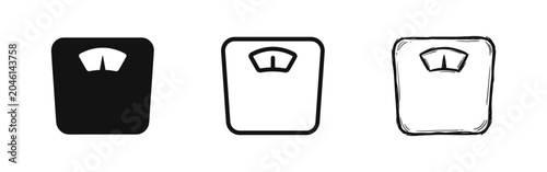Foto Bathroom scale icon set for weight measurement in solid line and hand drawn styl