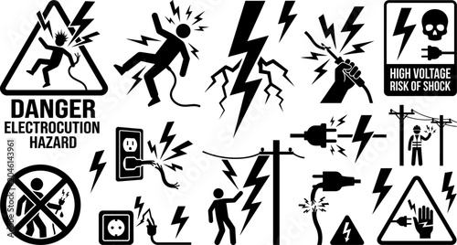 Foto Electric shock warning signs and symbols collection including hazard icons and h