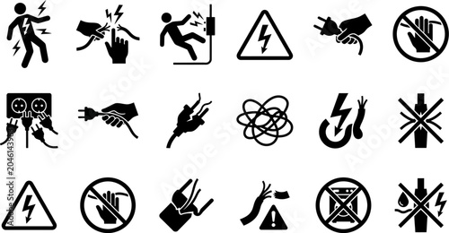 Tableau sur toile electric shock warning signs and symbols for safety and caution  various icons